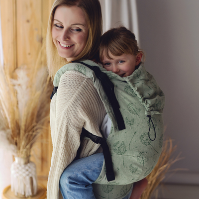 Zelené nosítko Preschooler Flow Lightness s lnem – Pampelišky