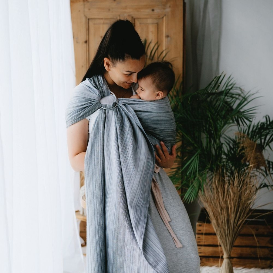 Bamboo Angelite M – šedý, prodyšný ring sling šátek na léto i po celý rok